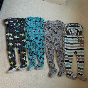 Set (4) Carter's Kids One Piece Footies - Black, Blue, Gray, Teal